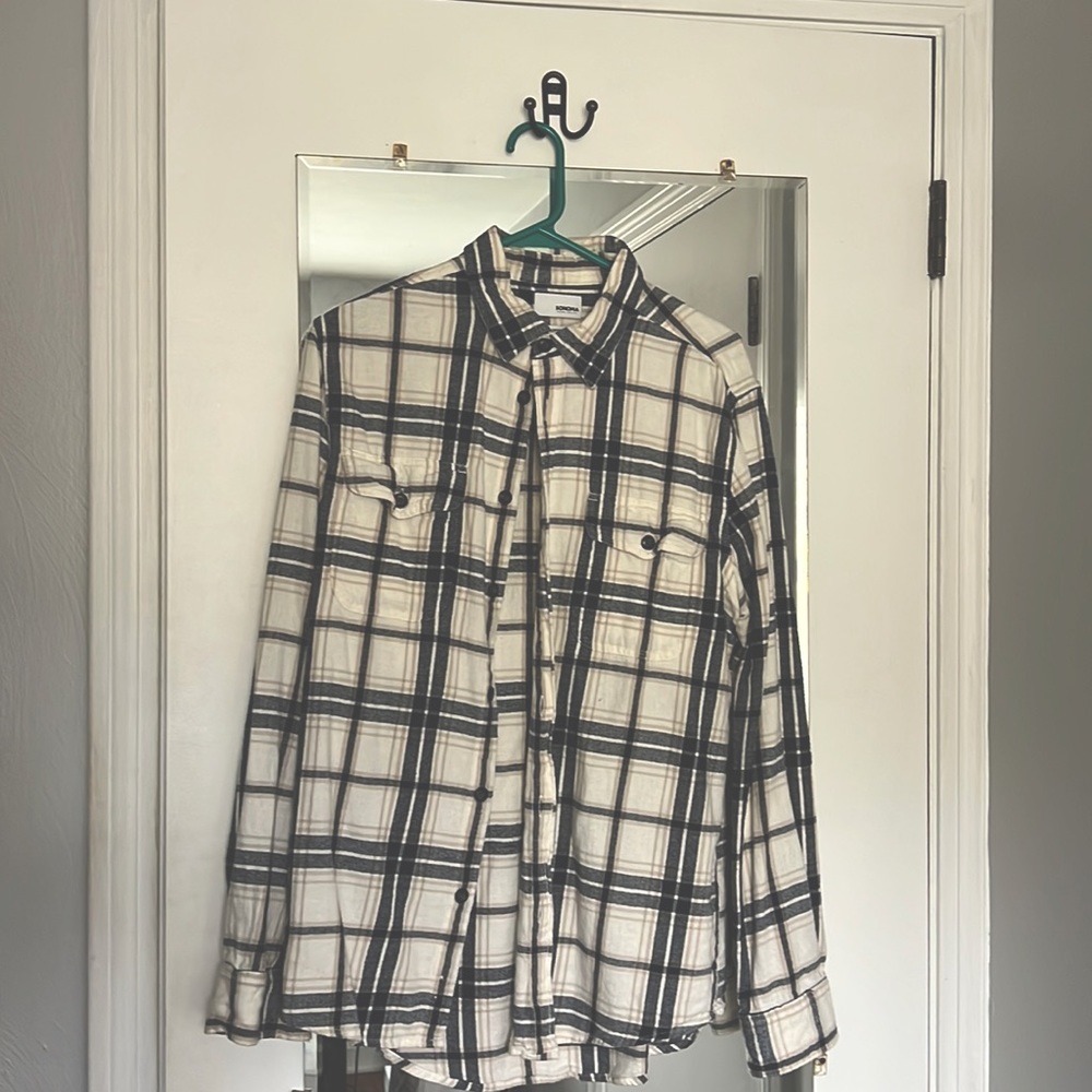 Men’s Sonoma Flannel blue tan white. Medium
